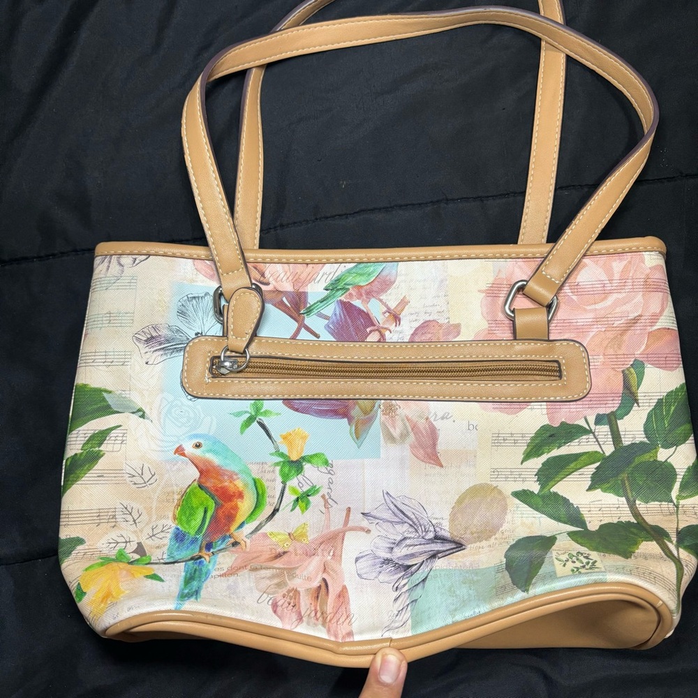 Vintage GIANI BERNINI Colorful Tropical Flower Parrot Print Tote Handbag - Picture 4 of 12